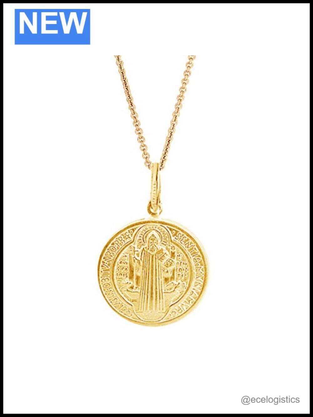 Sterling Silver Gold-tone Saint Benedict Medallion Pendant Necklace 15mm